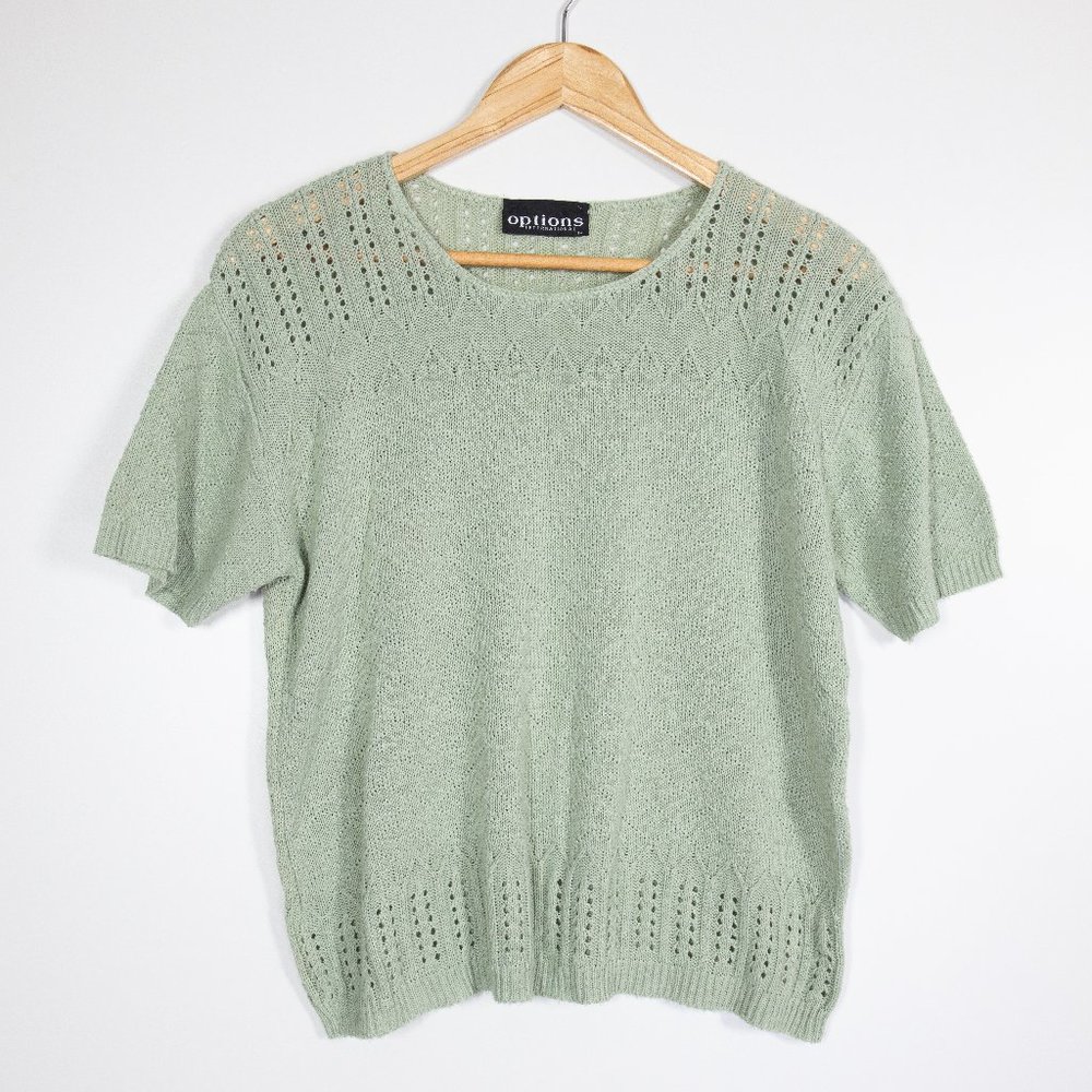 Vintage sage green knit boxy short sleeve tee